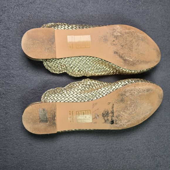 Jack Rogers Gold Woven Mule Flat 8.5 Metallic Slip On Resort Shoe Comfortable - Picture 5 of 6